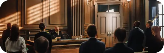 a group of people in a courtroom